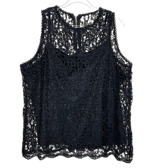 MAURICES All Over Lace Tank Blouse Sleeveless High Neck Pullover Black Size 2 - Picture 7 of 7